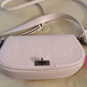 Betsey Johnson White Skull Embossed Crossbody Bag